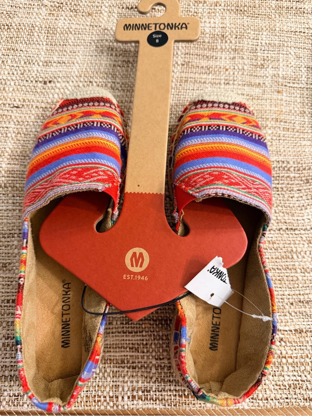 MWT! Minnetonka Women's Pam Espadrille casual shoes in the Frisco Stripe size 8